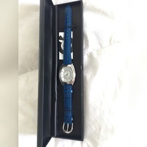 Blue and silver wrist watch